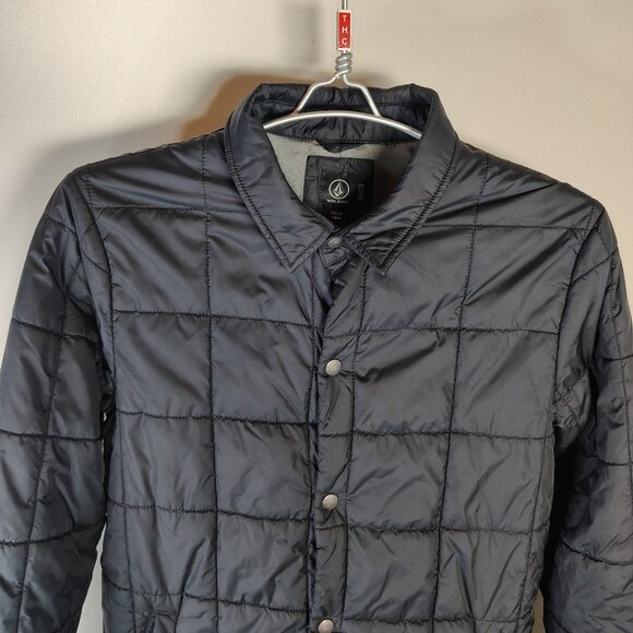 Volcom Stone Quilted Shirt Jacket Mens Black Snap Front Lightweight Puffer 600mm - Picture 2 of 16